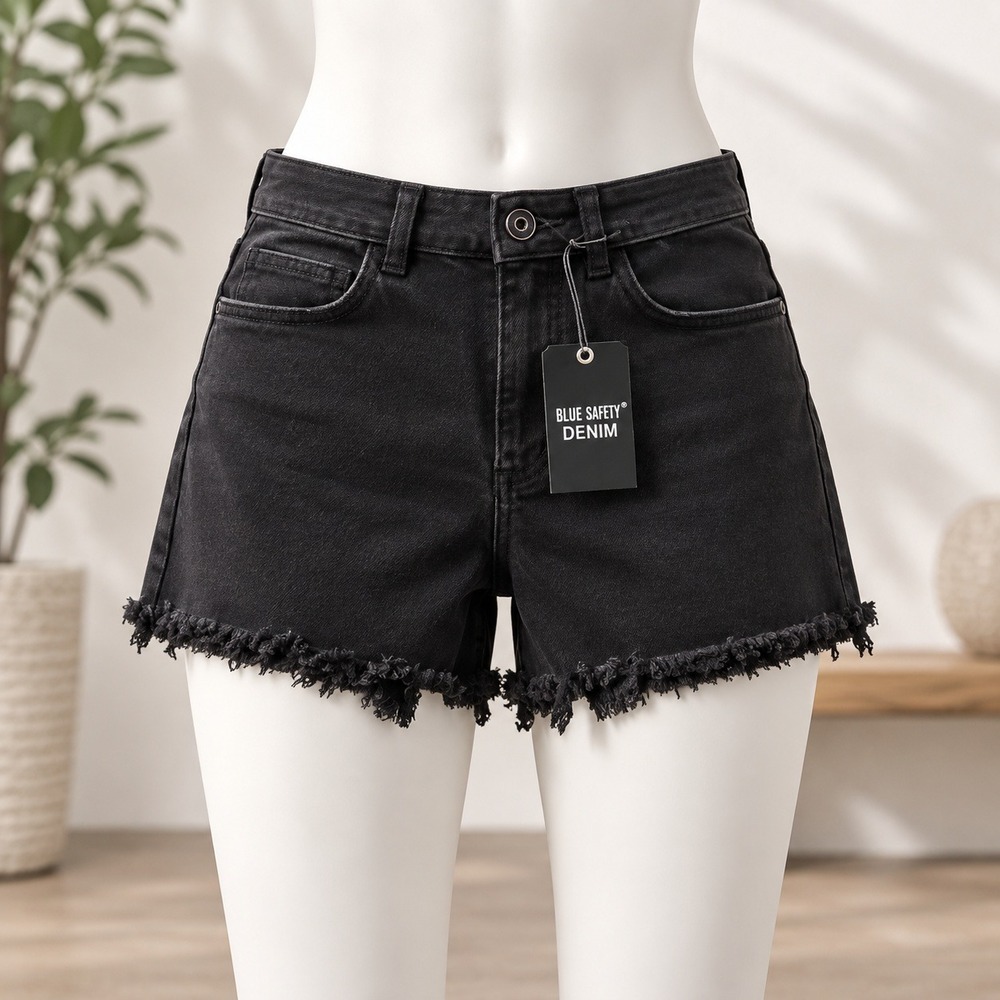 NWT Blue Savvy Denim Shorts Womens 7/28 Black High Rise Frayed Hem